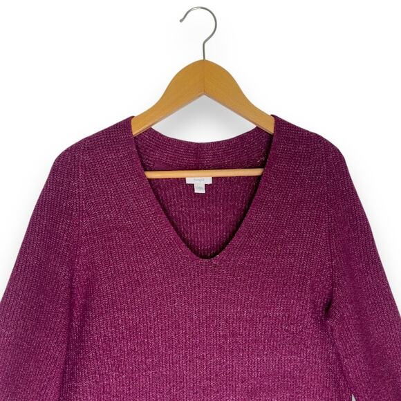 J.Jill Pure Jill Women Ribbed V-Neck Tunic Sweater S Purple Fuchsia Pink Purple - Picture 2 of 9